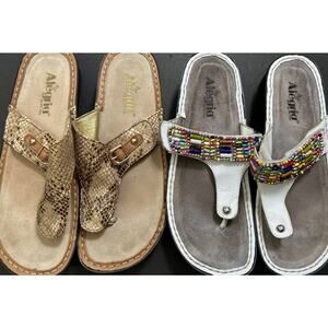 Lot Of 2 Algeria Thong Flip Flop Sandals Women's 40 (9.5) Gold & Colorful Beaded